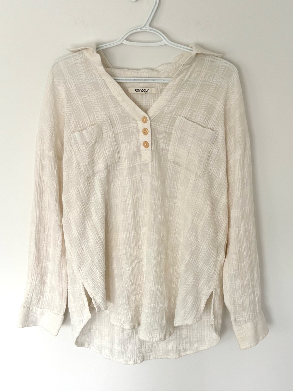 Rip Curl Cream Textured Button Swimsuit Coverup